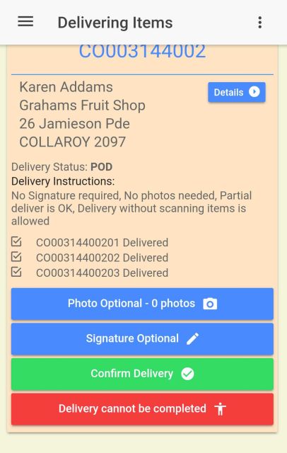 You can confirm a delivery if photos and signature are optional, without collecting a POD for the delivery.