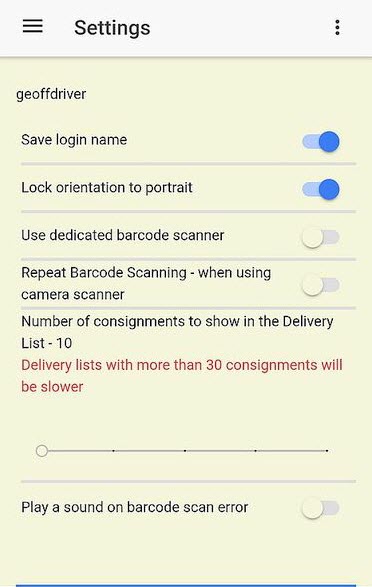 The Settings page lets the driver specify various options for the mydelman app