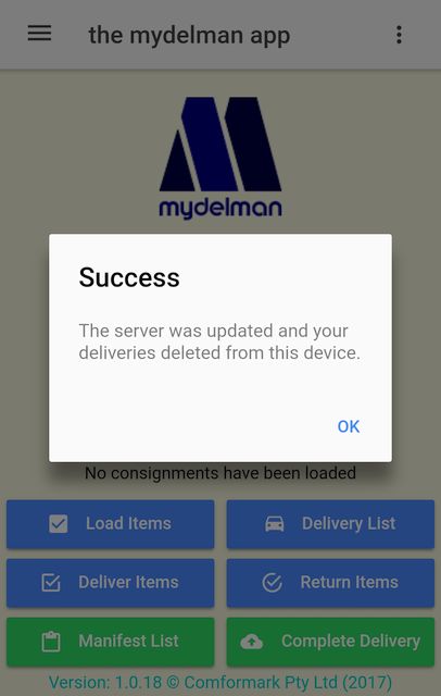 Delivery completed, server updated
