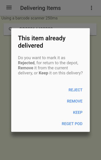 Scanning an item on a completed delivery will allow you the option of getting a POD for the delivery.