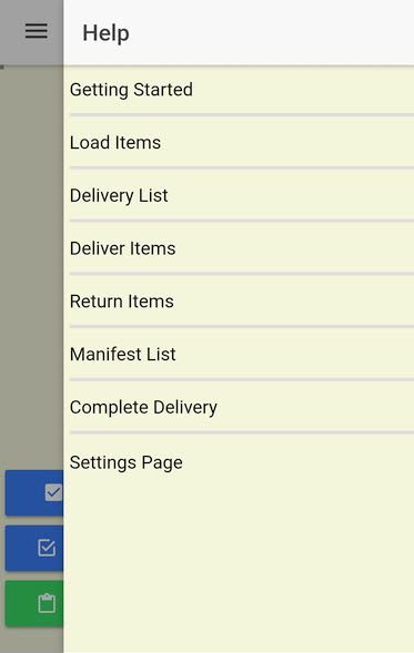 The Help Menu provides the driver with specific help for each delivery function