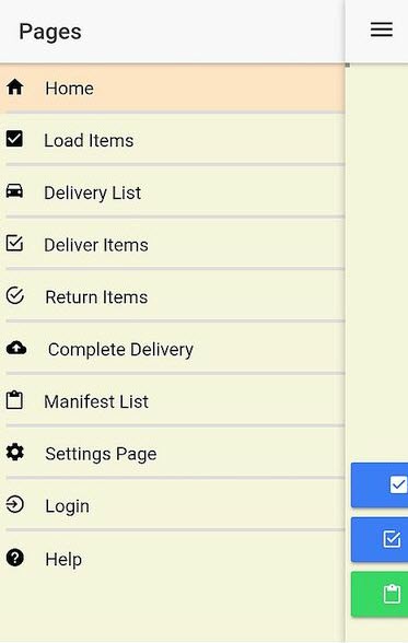 The Main Menu provides access to all the delivery function in the mydelman Android app